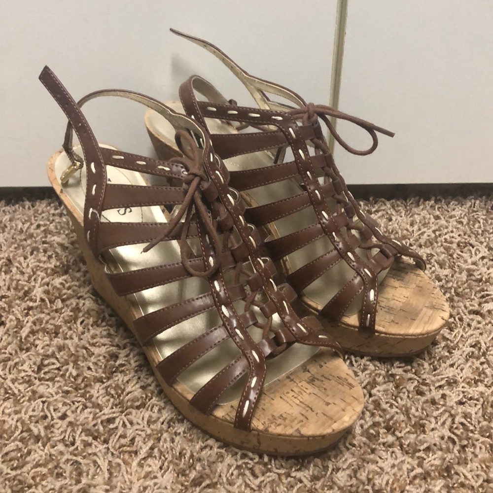 Guess wedge leather sandals.